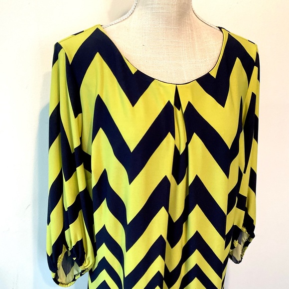 Enfocus Studio Black & Lime Green Chevron Dress - EUC - Picture 3 of 3
